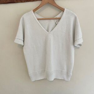 Joie | White Short Sleeve Cotton Knitted Sweater Size L